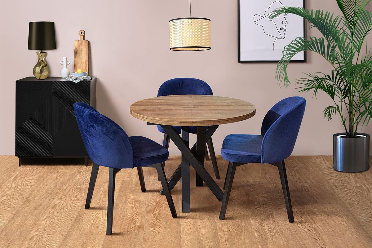 Stół okrągły rozkładany Wiga + 4 krzesła Rewa