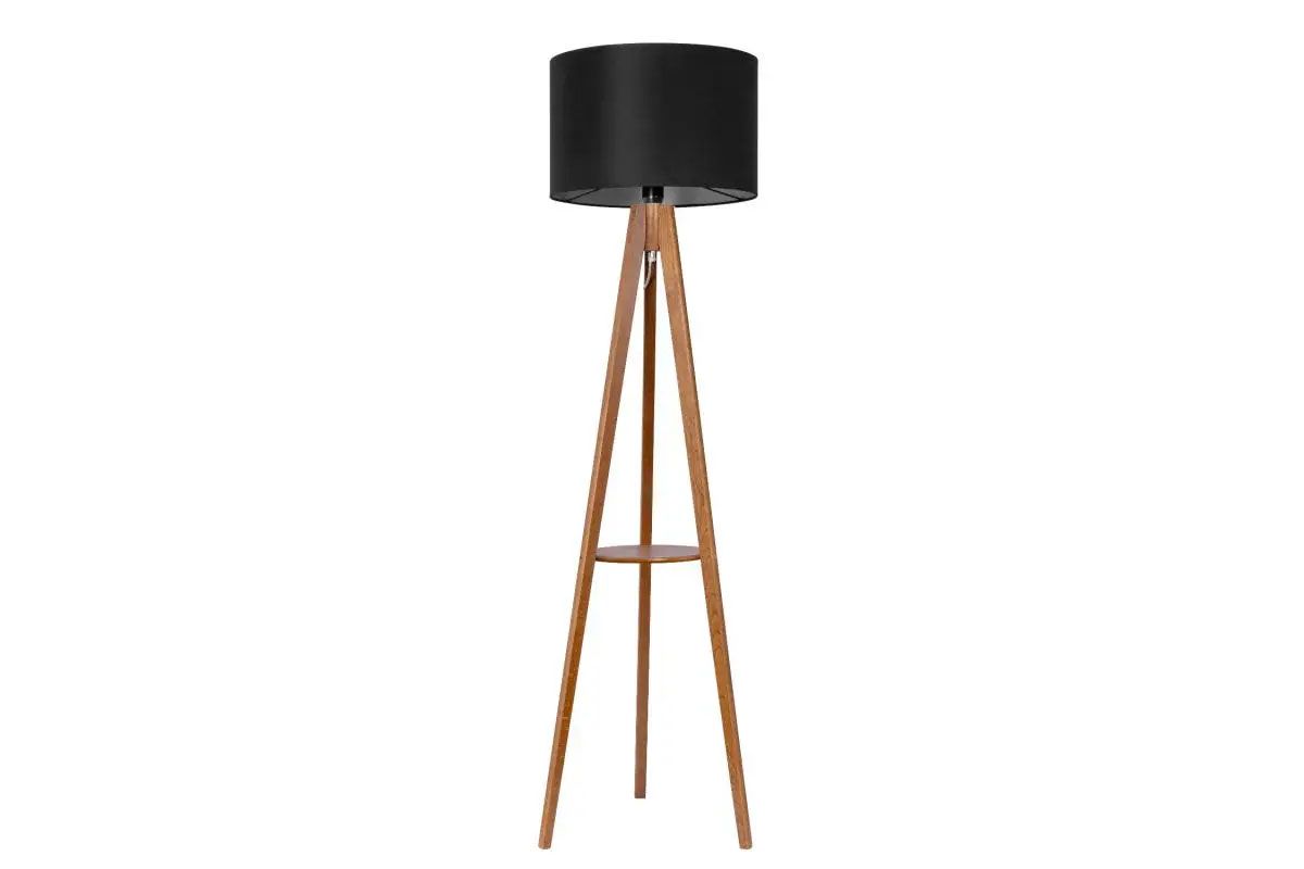 Lampa stojąca podłogowa dąb ze stolikiem ROLLER czarny