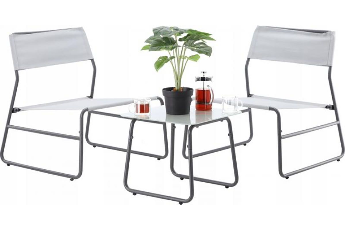 Zestaw mebli ogrodowych - 2 krzesła, stolik - szary