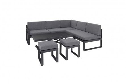 Komplet mebli ogrodowych aluminiowych sofa narożna + 2 pufy + regulowany stolik