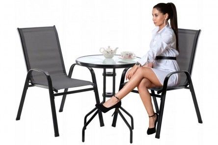 Zestaw mebli balkonowych - 2 krzesła + stolik - czarny