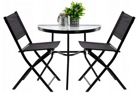 Zestaw mebli balkonowych - stolik połówka + 2 składane krzesła - czarny