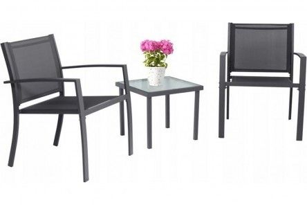 Zestaw mebli ogrodowych - 2 krzesła, stolik - ciemnoszary