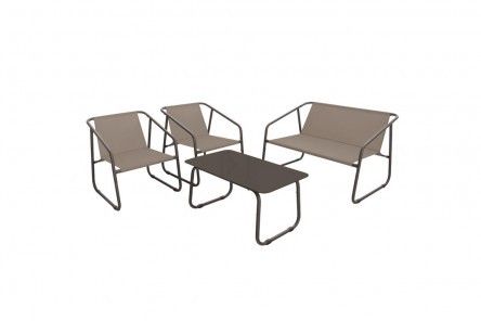 Zestaw mebli ogrodowych - sofa, 2 krzesła, stolik - brązowy