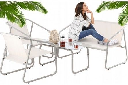 Zestaw mebli ogrodowych stolik szklany sofa 2x krzesło komplet mebli